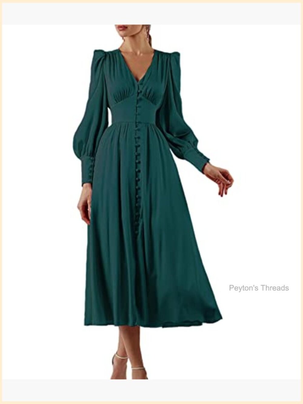 Women's Puff Sleeve Satin Maxi Dress Long Lantern Sleeve Button Down Ruffle - Picture 4 of 5